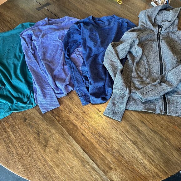 set of 4 lululemon tops: tech swiftly tech long sleeve top, scuba hoodie, size 6 - Picture 1 of 15